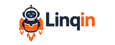 Logo for 'Linqin' featuring a stylized, smiling robot icon riding on an orange rocket, next to the word 'Linqin' where the 'q' and 'in' are orange.